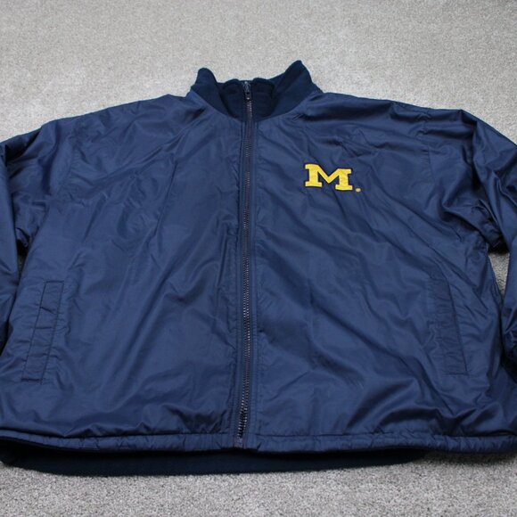 Vintage Michigan Reversible Jacket Adult 2XL XXL Wolverines Blue Fleece Coat - Picture 6 of 14
